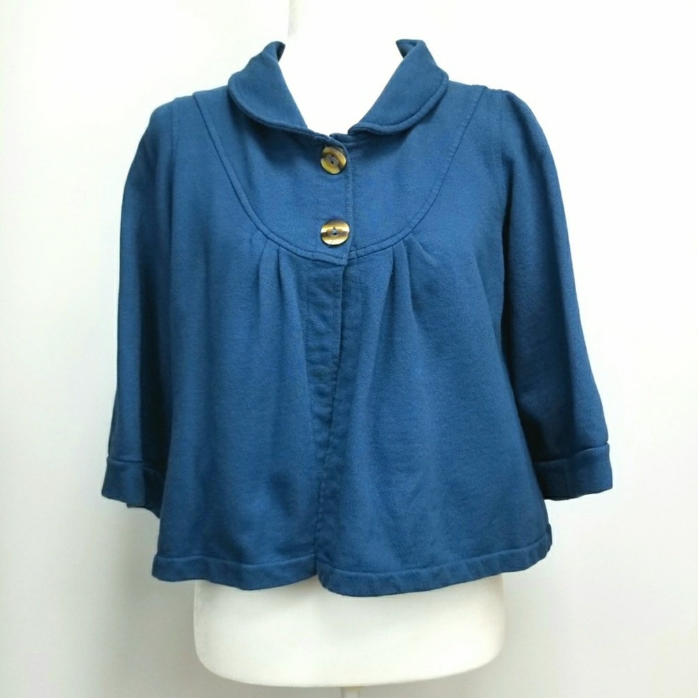 Cotton Basics Cropped Swing Blue Sweater M